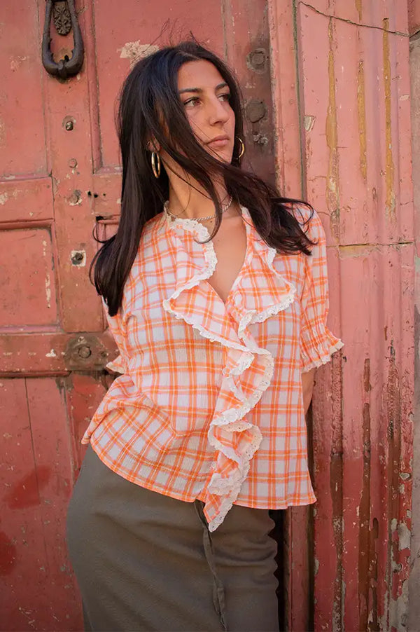 Chicosoleil Miro Bloom Check Ruffle Blouse - The Mercantile London