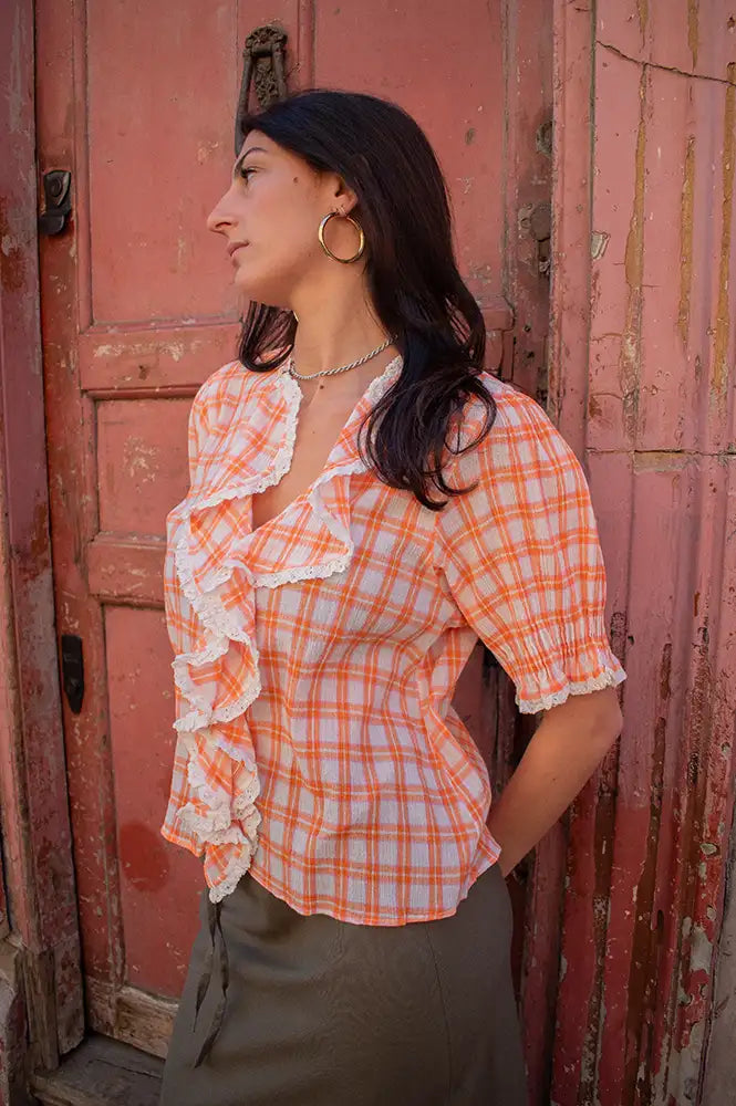 Chicosoleil Miro Bloom Check Ruffle Blouse - The Mercantile London