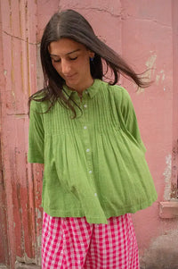 Chicosoleil Rusty Peridot Green Blouse - The Mercantile London