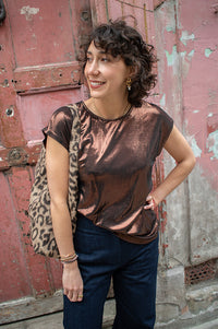 Fransa Franny Cocolate Metallic Top - The Mercantile London