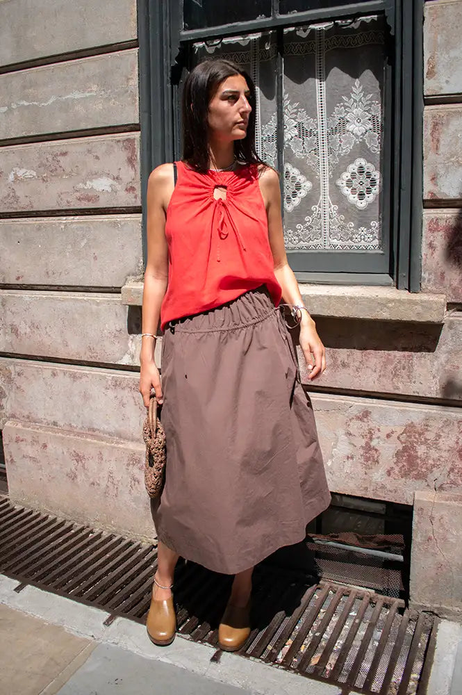 Damson Madder Caspia Chocolate Volume Midi Skirt