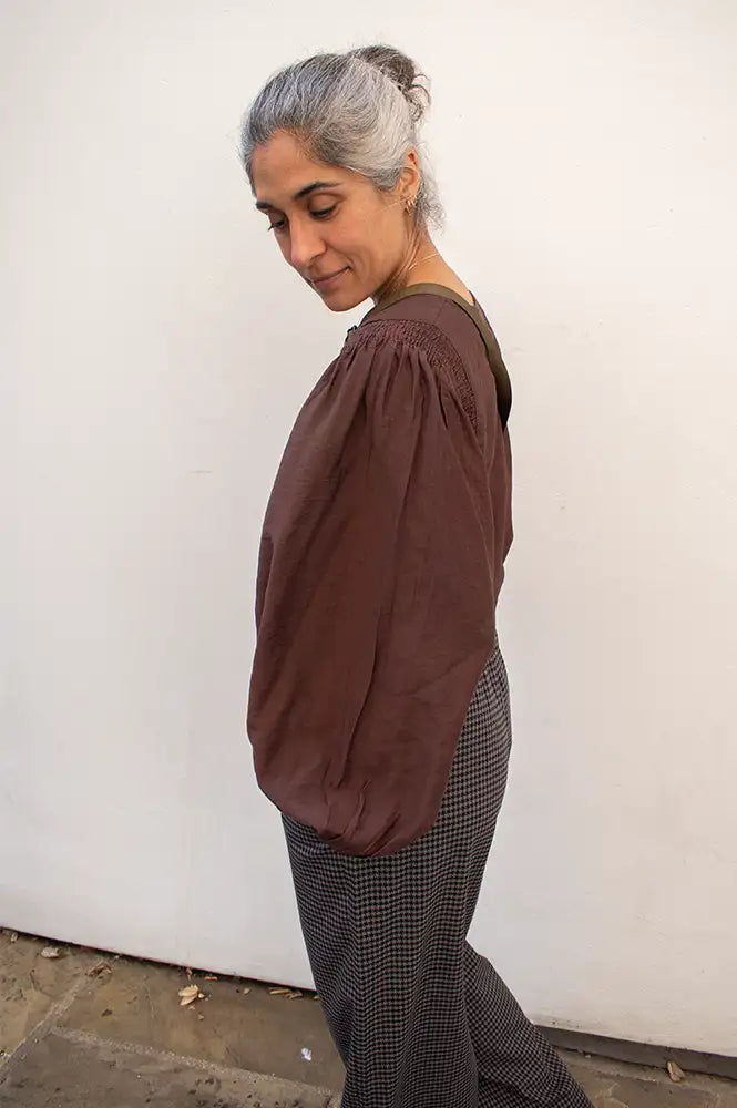 ICHI Melda Chicory Coffee Gathered Blouse