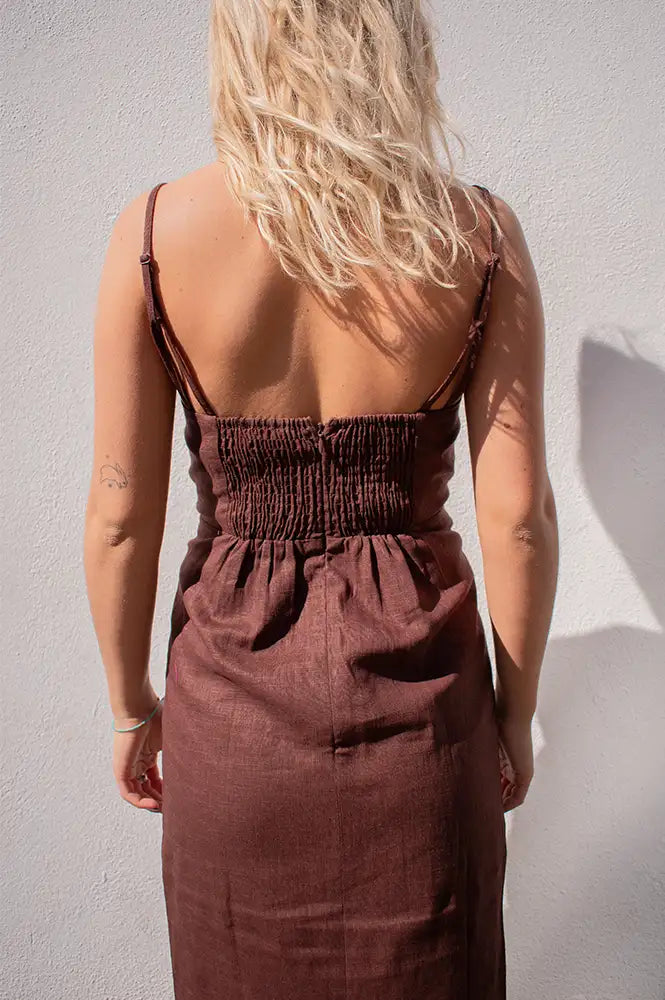 Grace & Mila Veranys Chocolate Linen Dress - The Mercantile London