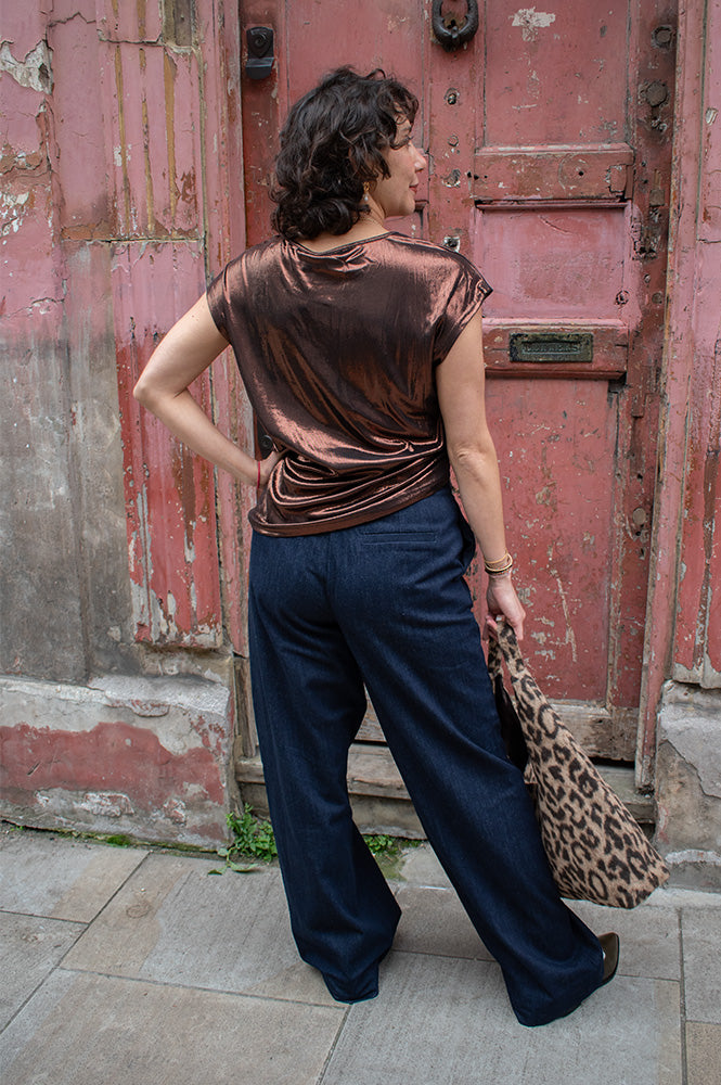 Fransa Franny Cocolate Metallic Top - The Mercantile London