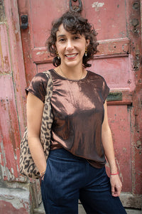 Fransa Franny Cocolate Metallic Top - The Mercantile London