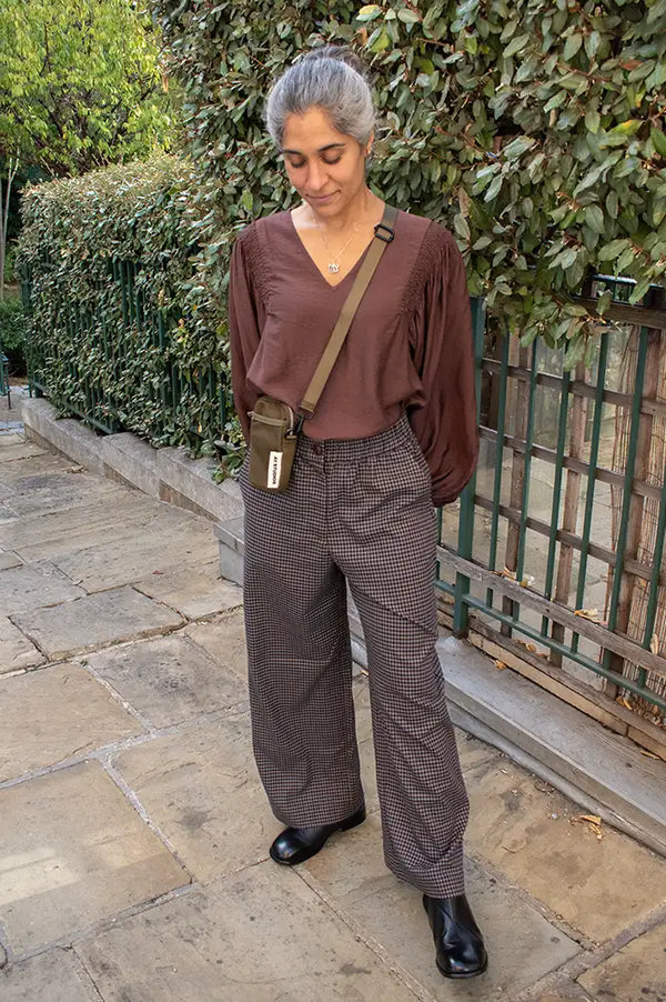 ICHI Melda Chicory Coffee Gathered Blouse