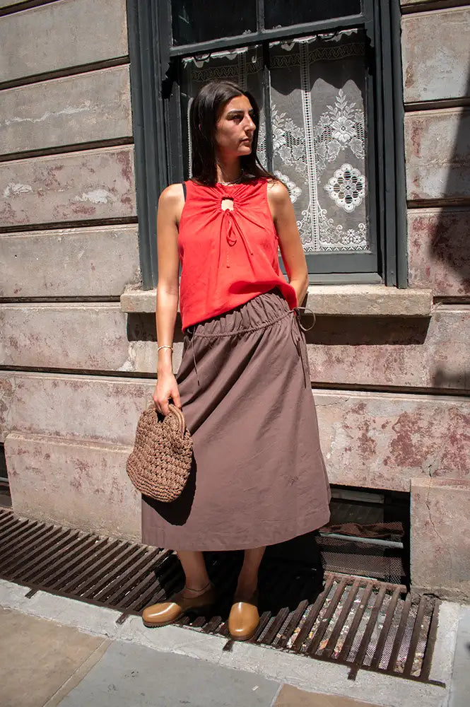 Damson Madder Caspia Chocolate Volume Midi Skirt