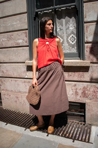 Damson Madder Caspia Chocolate Volume Midi Skirt