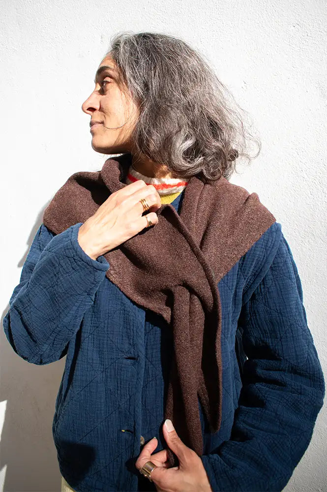 ICHI Gry Chicory Coffee Knitted Triangle Scarf