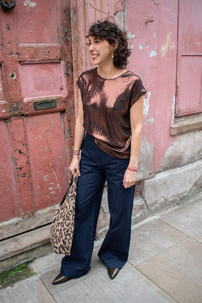 Fransa Franny Cocolate Metallic Top - The Mercantile London