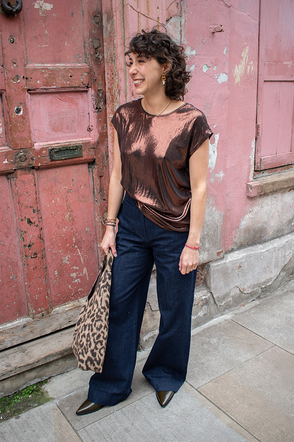 Fransa Franny Cocolate Metallic Top - The Mercantile London