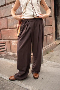 ICHI Leslie Chocolate Detail Wide Leg Trousers