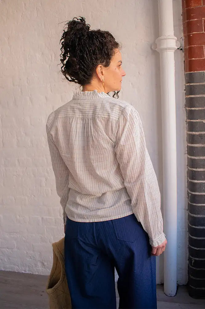 M.A.B.E Chrissie Ochre And Navy Check Blouse - The Mercantile London