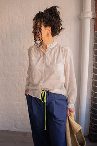 M.A.B.E Chrissie Ochre And Navy Check Blouse - The Mercantile London