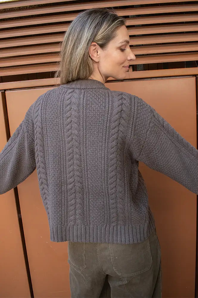 Anne Mi Heather Dark Dun Knit Cardigan