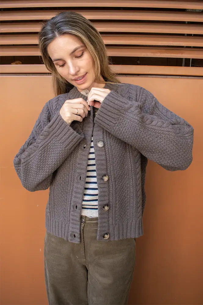Anne Mi Heather Dark Dun Knit Cardigan