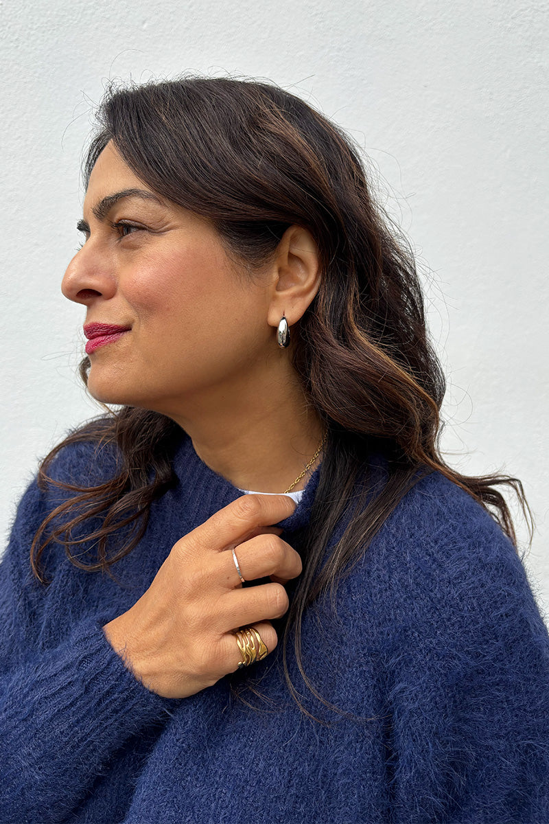 White Chubby Huggie Hoop in Silver - The Mercantile London