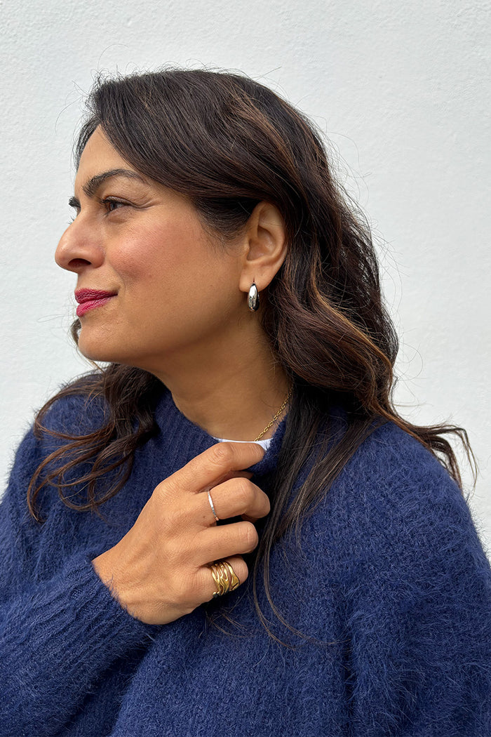 White Chubby Huggie Hoop in Silver - The Mercantile London