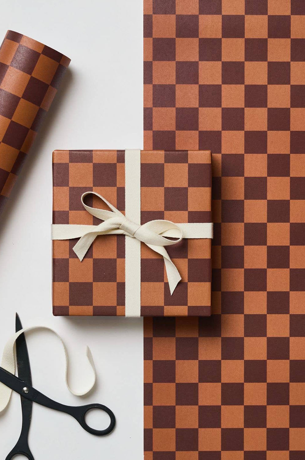 Kinshipped Cinnamon and Dark Brown Checkerboard Gift Wrap - The Mercantile London
