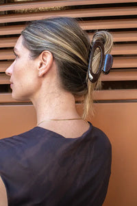 White Brown Oval Cut Out Hair Claw