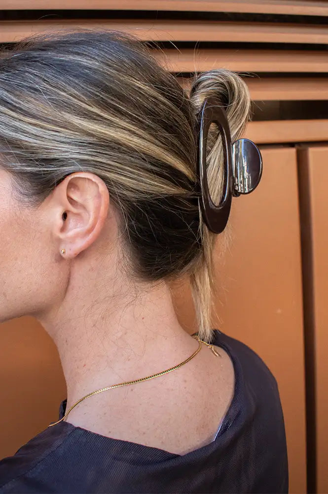 White Brown Oval Cut Out Hair Claw
