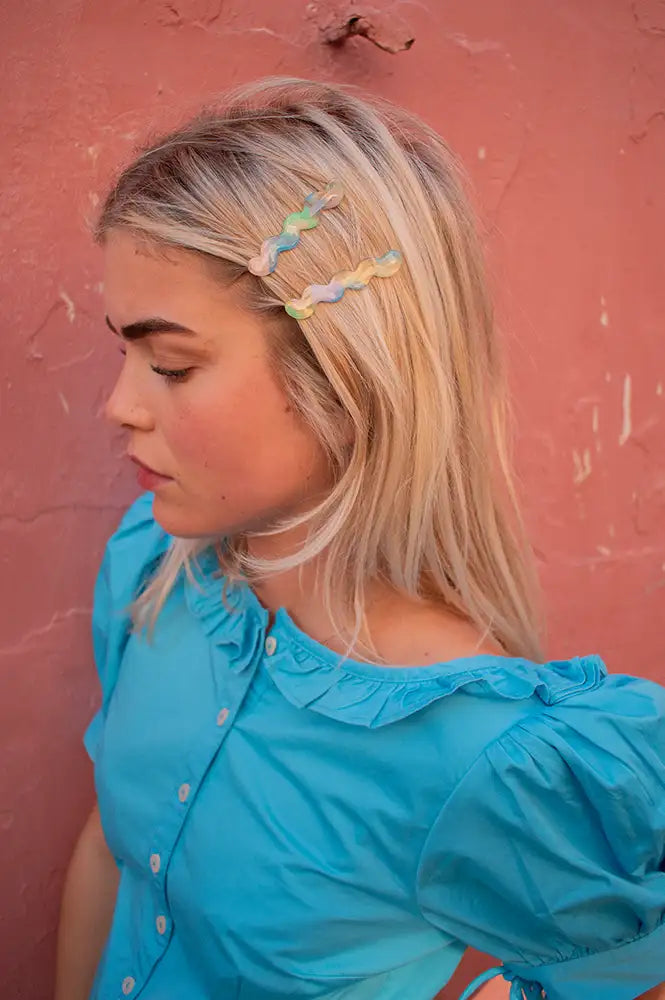 Tiepology Eco Cloud Wave Green Aura Slide Hair Pin Set - The Mercantile London