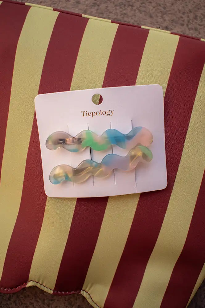 Tiepology Eco Cloud Wave Green Aura Slide Hair Pin Set - The Mercantile London