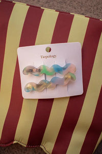 Tiepology Eco Cloud Wave Green Aura Slide Hair Pin Set - The Mercantile London