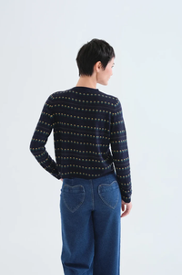 Compania Fantastica Navy Embroidered Flower Cardigan
