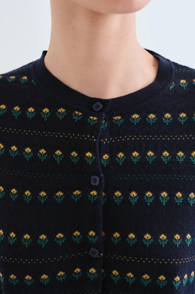 Compania Fantastica Navy Embroidered Flower Cardigan