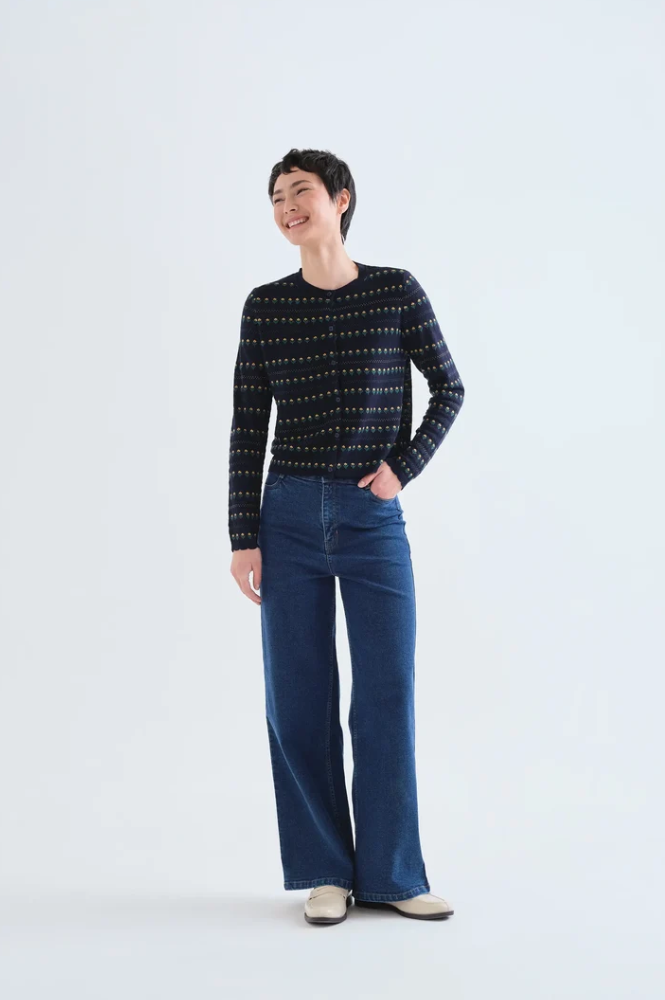 Compania Fantastica Navy Embroidered Flower Cardigan