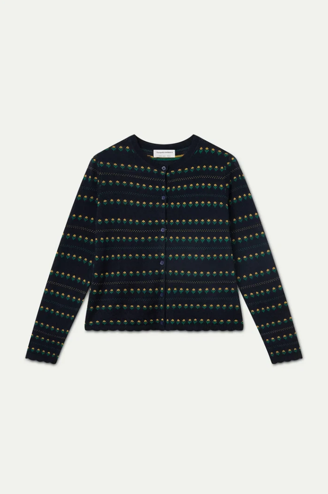 Compania Fantastica Navy Embroidered Flower Cardigan