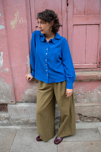 Louche Octavia Blue Crepe Petal Blouse - The Mercantile London