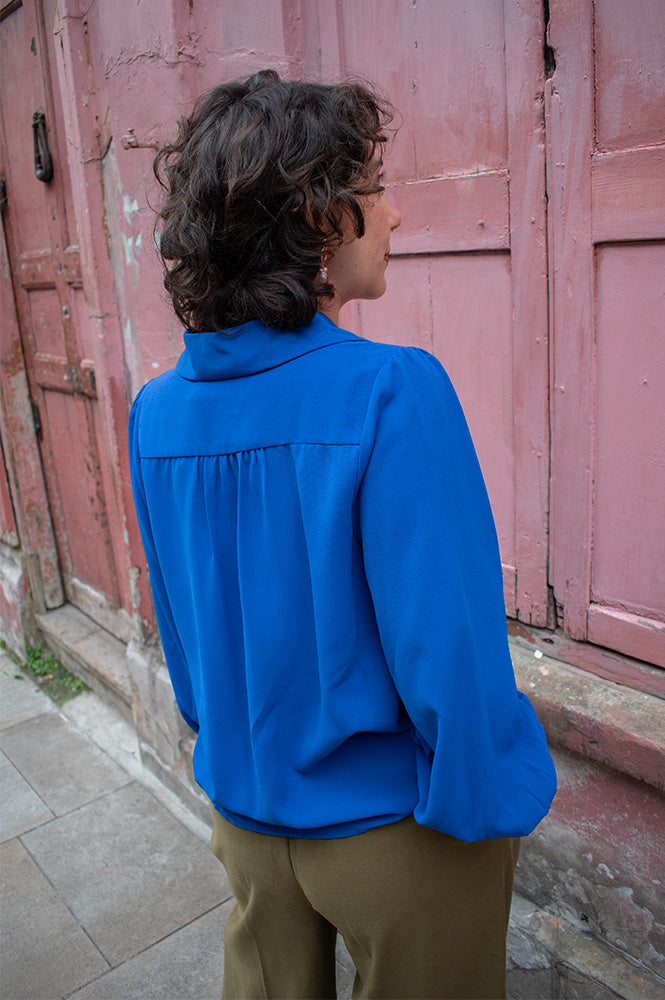 Louche Octavia Blue Crepe Petal Blouse - The Mercantile London