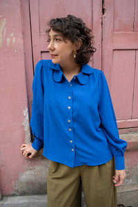 Louche Octavia Blue Crepe Petal Blouse - The Mercantile London