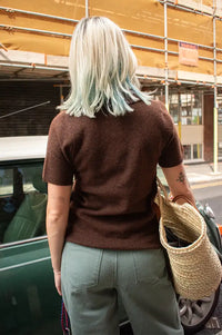 ICHI Dasila Chicory Harlequin Knitted Polo Top