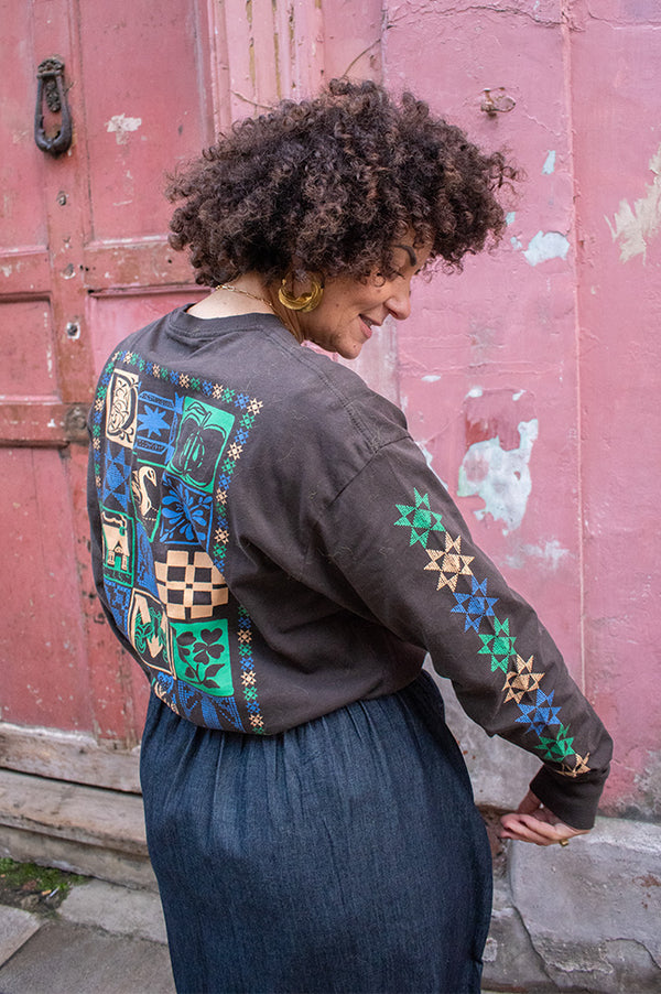 Damson Madder Patchwork Coffee Bean Long Sleeve Tee