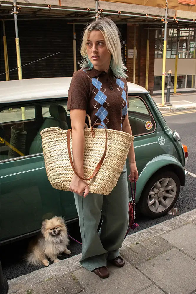 ICHI Dasila Chicory Harlequin Knitted Polo Top
