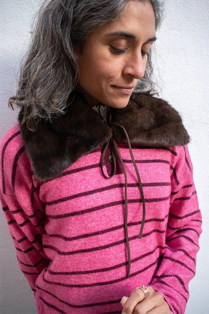 Fransa Fura Dark Brown Fur Collar