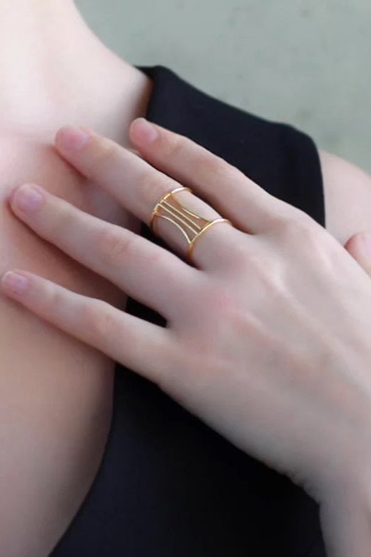 Gold ring on a hand with a blurred background