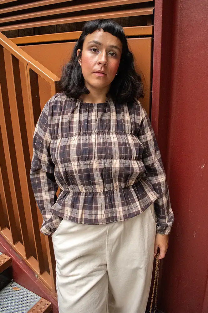 Compania Fantastica Brown Plaid Top