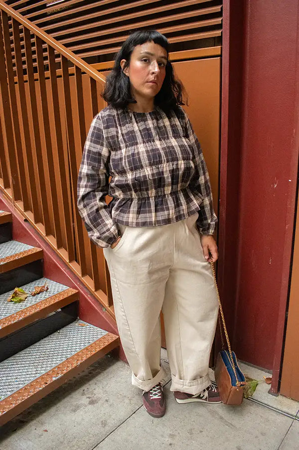 Compania Fantastica Brown Plaid Top