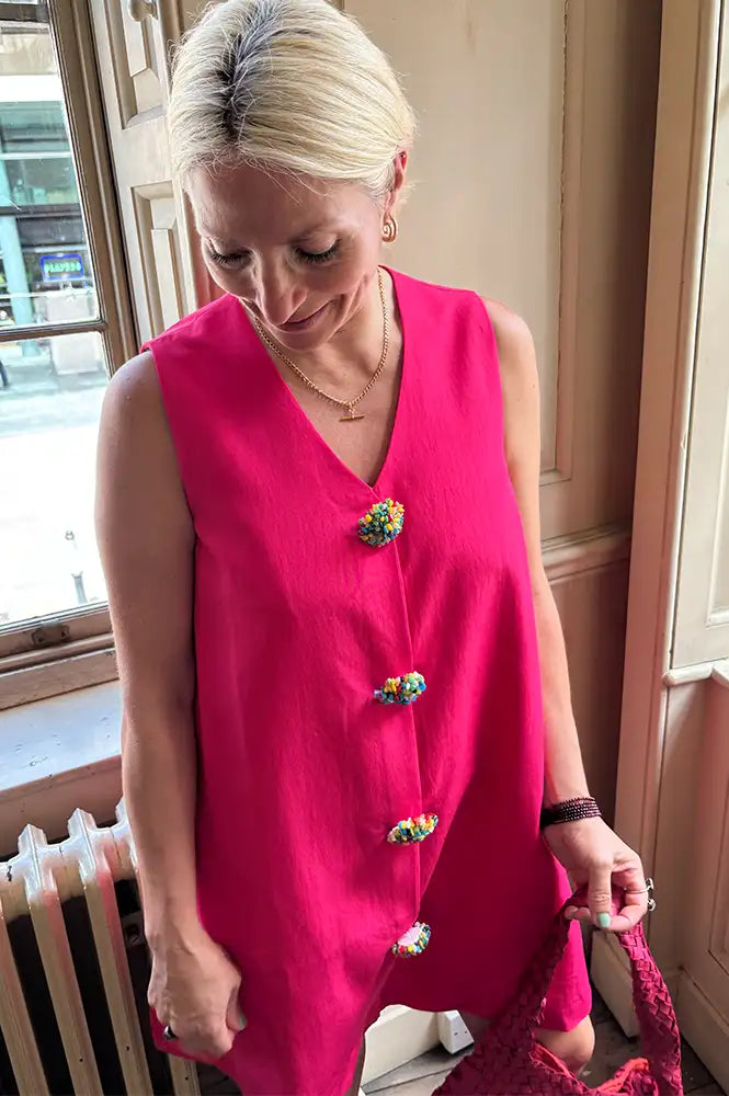 Compania Fantastica Fuchsia Bead Detail Dress