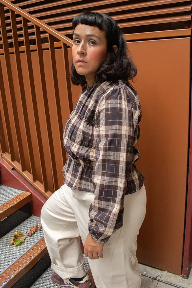 Compania Fantastica Brown Plaid Top