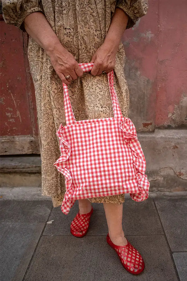 Compania Fantastica Red Ruffled Gingham Bag