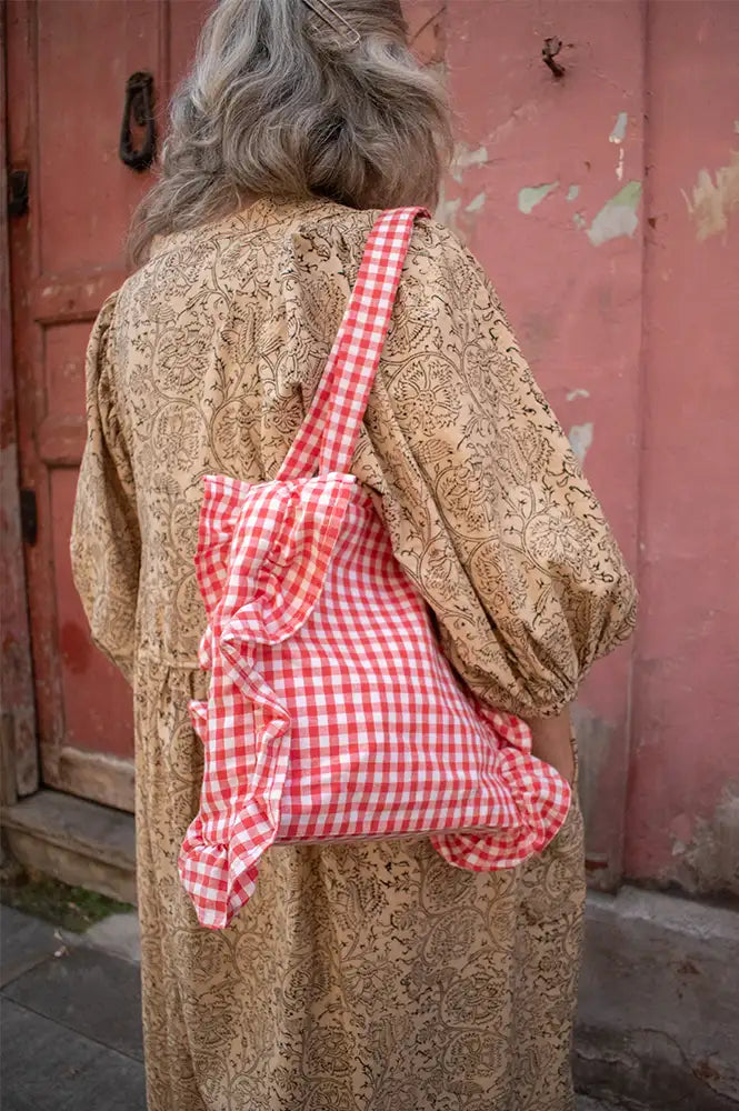 Compania Fantastica Red Ruffled Gingham Bag