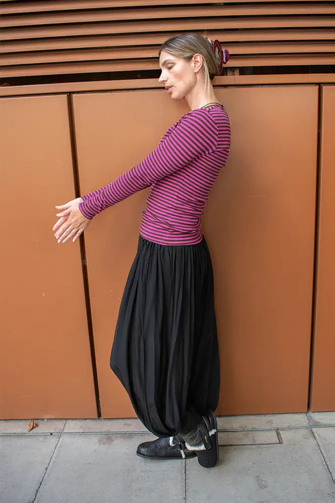 Basic Apparel Ludmilla Purple Orchid & Coffee Striped Tee