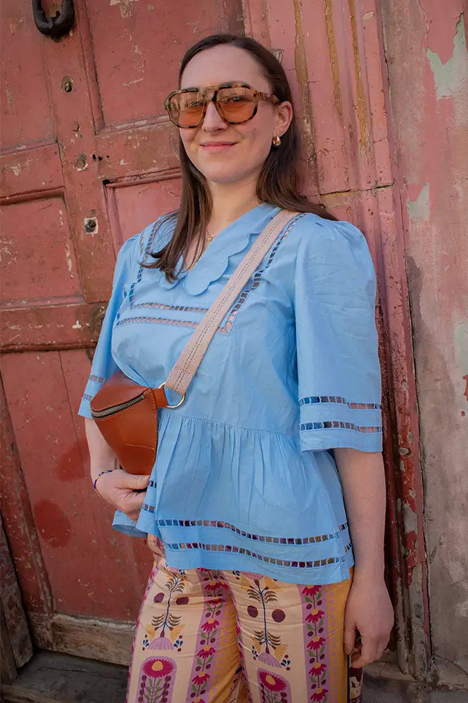 Stella Nova Coral Blue Scalloped Collar Blouse - The Mercantile London