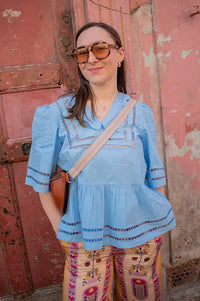 Stella Nova Coral Blue Scalloped Collar Blouse - The Mercantile London