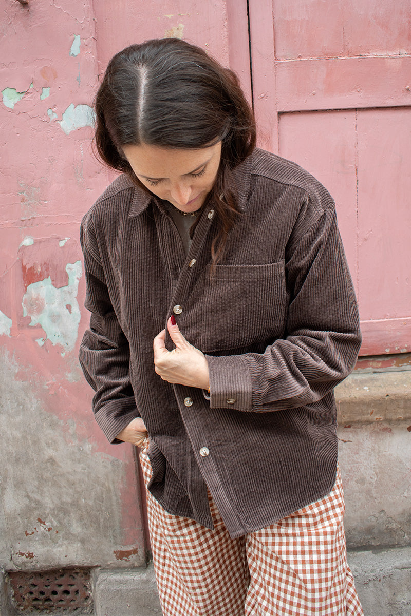 Object Gala Seal Brown Corduroy Shirt - The Mercantile London